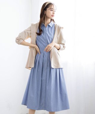 Tiaclasse 【洗える】シャツワンピース ネイビーストライプ