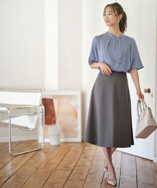 ANY SIS L 【洗える】トロミサテンボウ ブラウス ダスティブルー