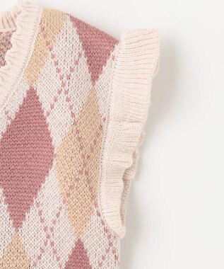 ANY KIDS アーガイル ニット ベスト ピンクベージュ系