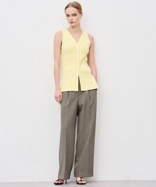 uncrave ウォッシャブルウールライクツイル ワイドパンツ シャンブレーチャコール