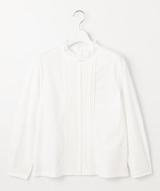 J.PRESS LADIES L プレーティングジャージー フリルネック カットソー ホワイト系