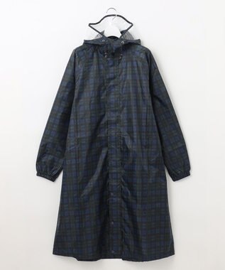 MOONBAT FLAT PURE レインコート チェック柄 リュック対応 ユニセックス 収納袋付き ネイビーブルー