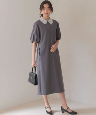 組曲 【2WAY】レース襟フレンチテリー ワンピース チャコールグレー系