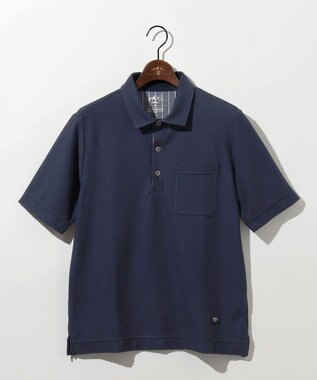 JOSEPH ABBOUD MOUNTAIN 【MADE IN JAPAN/吸水速乾】ダイヤモンドワッフル アウトドア ポロシャツ ネイビー系