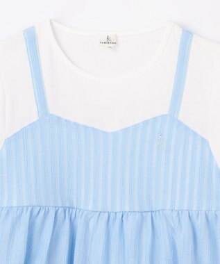 組曲 KIDS 【110-140㎝】レースカットソーコンビ チュニック サックスブルー系