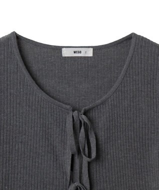 WEGO リボンリブカーディガン グレー