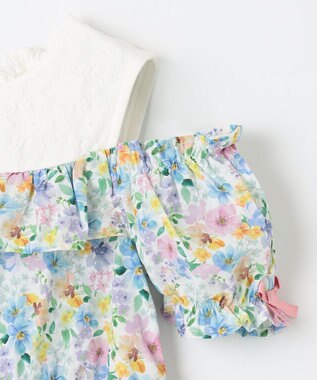 ANY KIDS オンオフショルダー ガーリー ワンピース ホワイト系花柄