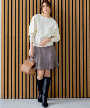 組曲 ネコアシツイードセミフレア スカート ダークブラウン系