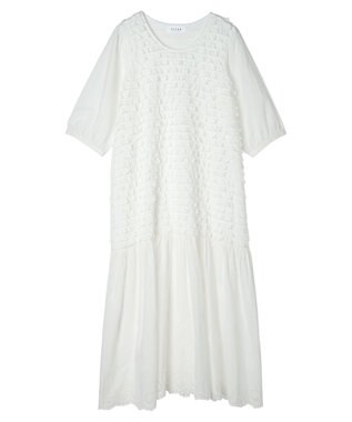 Green Parks ■ＥＳＣＡＲ　ウェーブカット×ローン刺繍ワンピース Off White