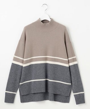 自由区 ウールカシミヤブレンドハイネック ニット マルチボーダー
