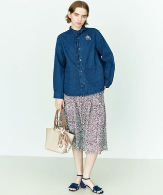 組曲 フラワーレイヤープリント ギャザースカート ピンク系5