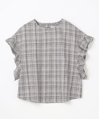 ANY L 【洗濯機可能】ライトリネンクロス　フレアスリーブ グレンチェック