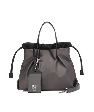 style code 【PADMA/パドマ】ナイロン×レザー　巾着　ショルダーバッグ 2WAY グレー