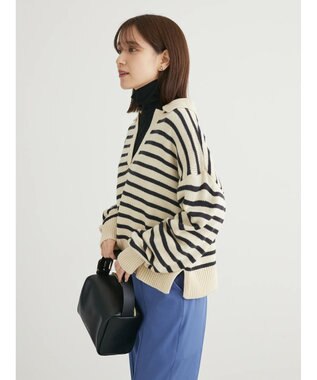 Green Parks キーネックボーダープルオーバー Off White