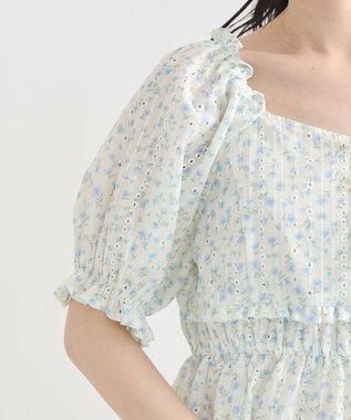 earth music&ecology フラワー刺繍フリルヘムブラウス Ivory