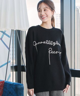 Tiaclasse 【洗える】テープ刺繍ロゴニットトップス ブラック