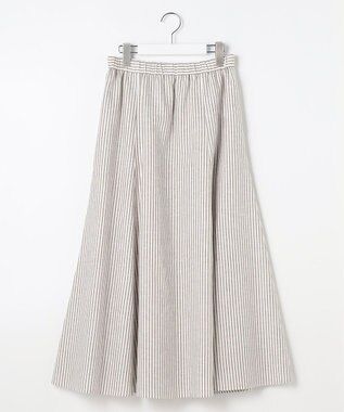 J.PRESS LADIES L リネンMIX ストライプ フレア スカート ブラウンストライプ系