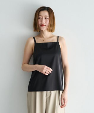 YECCA VECCA ボートネックサテンキャミ Black