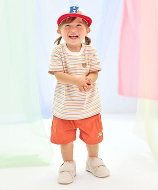 MIKI HOUSE HOT BISCUITS 【70-120cm】 みじんボーダー ワンポイント刺繍 半袖Tシャツ マルチカラー