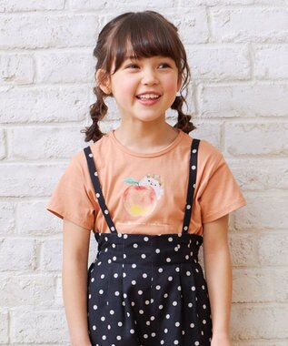 ANY KIDS 水彩風 アニマルプリント Ｔシャツ オレンジ×ハリネズミ