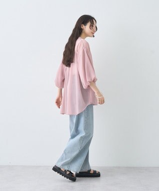 earth music&ecology バルーンスリーブシアーシャツ Pink