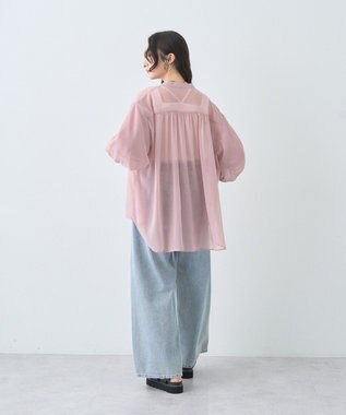 earth music&ecology バルーンスリーブシアーシャツ Pink