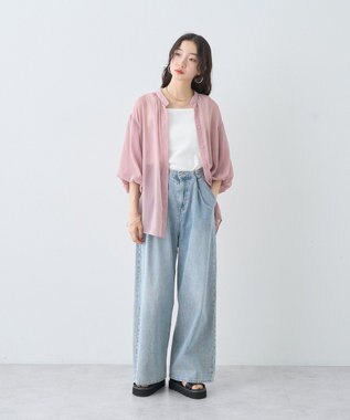 earth music&ecology バルーンスリーブシアーシャツ Pink