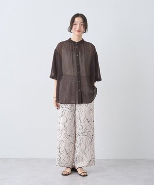 earth music&ecology バルーンスリーブシアーシャツ Brown