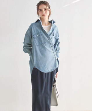 23区 L 【SLOW/一部店舗限定】ガーメントツイル セミフレア スカート ネイビー系