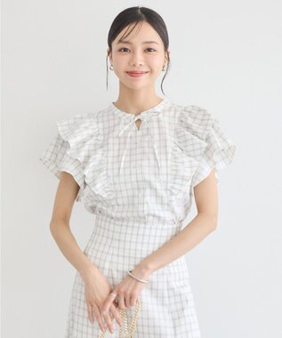 earth music&ecology フリルチェックブラウス Off White