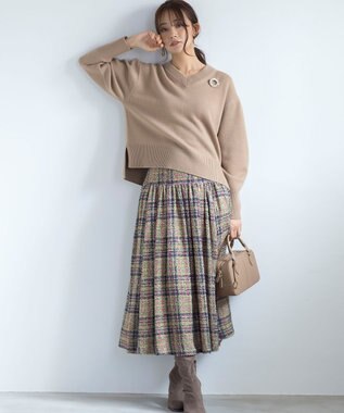 組曲 【8色展開・手洗い可】ウールカシミヤミックス Vネックニット ベージュ系