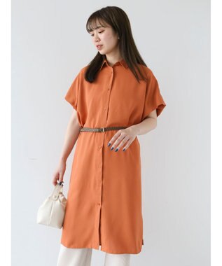 Green Parks ＳＥＴ２点　合皮ベルト＋ミディシャツワンピース Brown