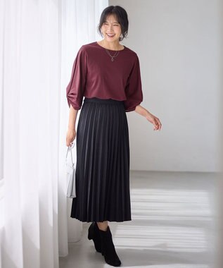 ANY L 【洗濯機可】シルケットスムースタックスリーブプルオーバー ワイン