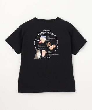 ANY KIDS 【綿100%】バックプリント オーバーサイズTシャツ ブラック×ネコ