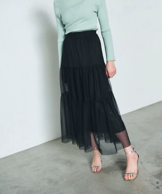 GRACE CONTINENTAL チュールティアードスカート ブラック