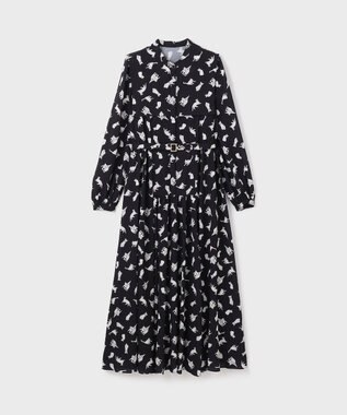 GRACE CONTINENTAL キャットプリントフライヨークワンピース ブラック