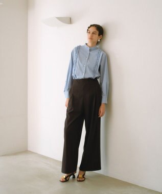 #Newans 【洗濯機可能/シワになりにくい】パネルフリルシャツ ブルーストライプ