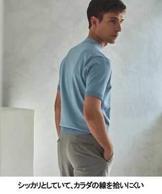 GOTAIRIKU 綿とポリのいいとこどり【洗濯機可】テーラード DRESS BIZ ニットTシャツ サックスブルー系