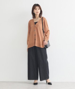 earth music&ecology レーヨンルーズＶネックカーディガン Camel