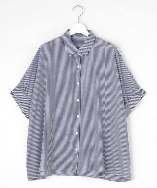 自由区 S 【接触冷感・UVケア・抗菌防臭・洗える】リヨセルポプリン ブラウス [新色]ネイビーストライプ