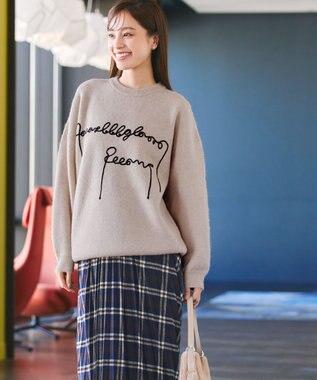 Tiaclasse 【洗える】テープ刺繍ロゴニットトップス ベージュ