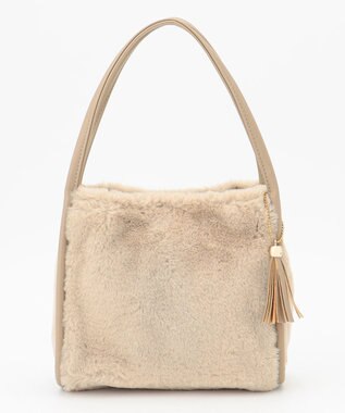 ANY SIS パイピングフェイクファートート バッグ ライトベージュ