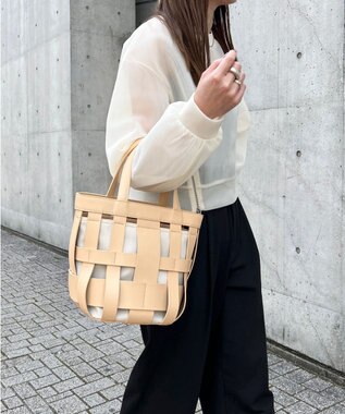 Y'SACCS 【リサイクルレザー】メッシュかごバッグ　small ナチュラル×オフホワイト