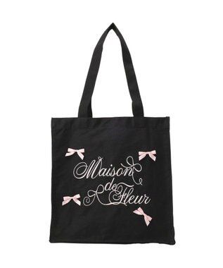 Maison de FLEUR リボンブランドロゴ刺繍スクエアトートバッグ Black