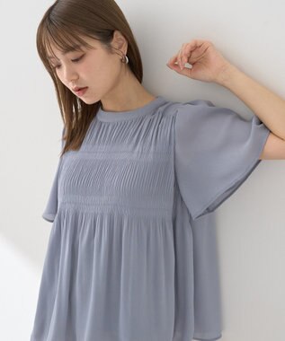 earth music&ecology マジョリカプリーツ半袖ブラウス Sax