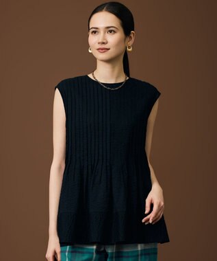 自由区 L 【涼やか】エアリーコットンリップピンタックフレンチスリーブ ブラウス