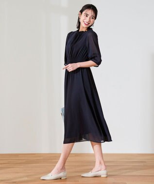 ANY SIS シアーシャーリング ワンピース ネイビー