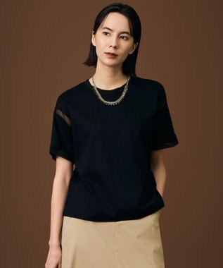 自由区 S ナチュラルコットンハイゲージシアーアクセント Tシャツ