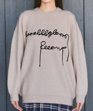 Tiaclasse 【洗える】テープ刺繍ロゴニットトップス ベージュ