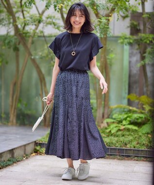 ANY 【接触冷感/UVケア/シワになりにくい】フレアスリーブ TブラウスⅡ ブラック